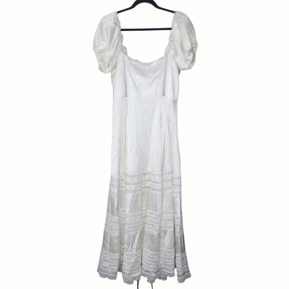 House of CB Eviana Ivory Real Silk Lace Puff Sleeve Maxi Dress - Picture 10 of 17